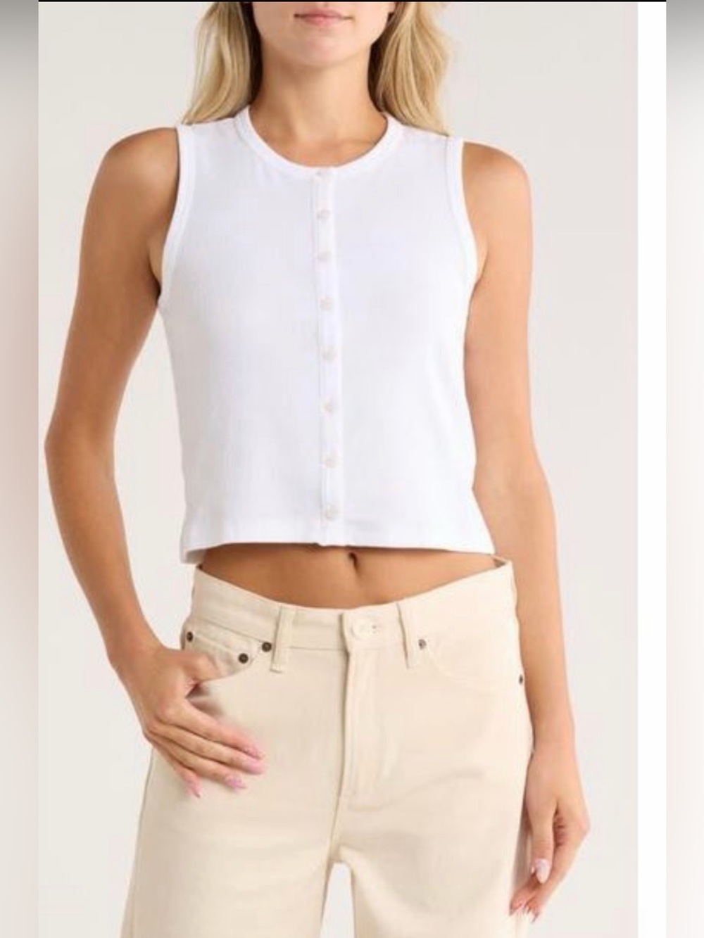 Rag and bone Essie rib crop tank with buttons white size large